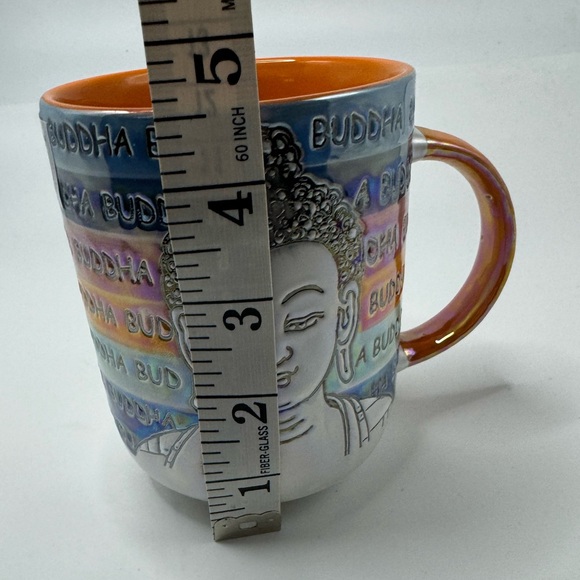NWT Spectrum Design Buddha Coffee Mug Ceramic Cup Boho Multicolor Iridescent - Picture 7 of 8